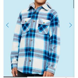 FabKids Boys' Plaid Hooded Shirt – Blue – Size XL (14-16) – NWT
